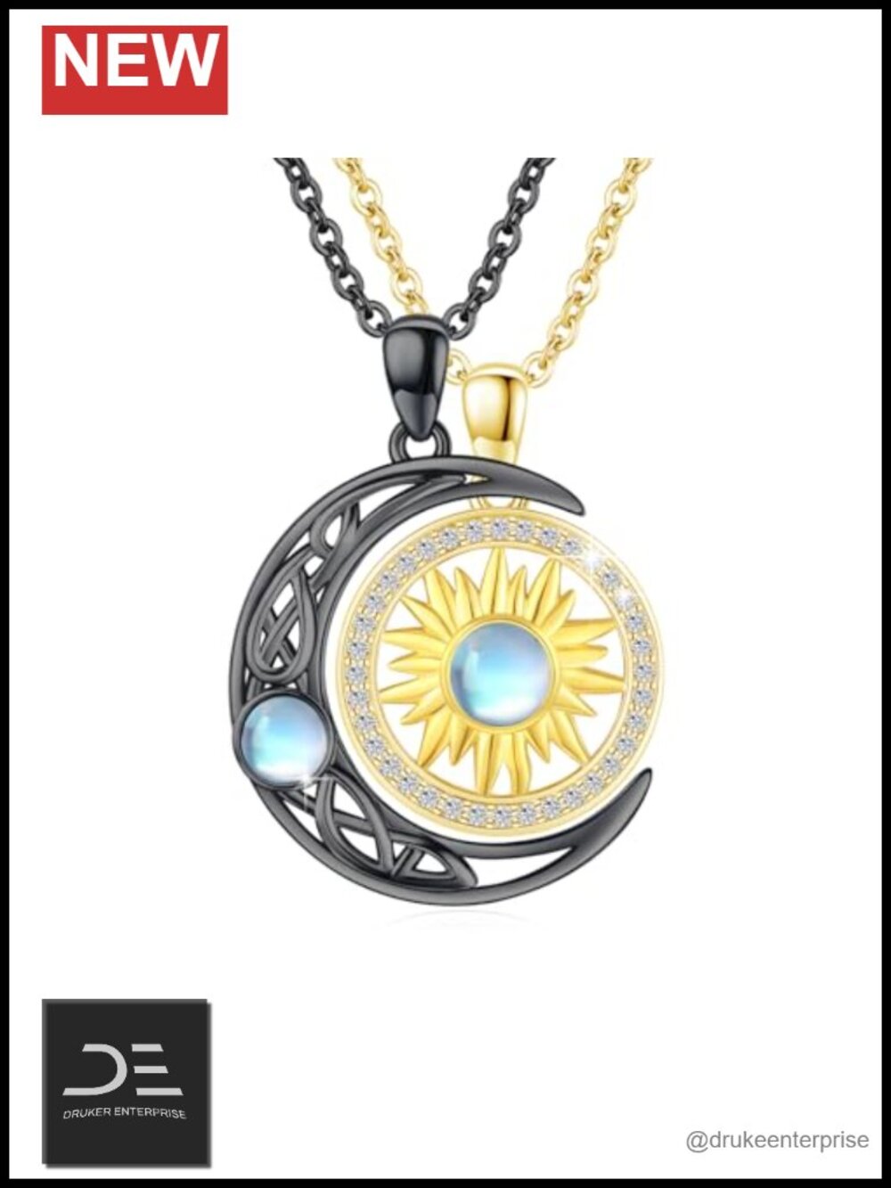 925 Sterling Silver Sun Moon Couple Necklace Set Matching BFF Pendant Jewelry